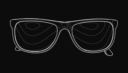 Poster - Sunglasses with bold black contour lines stand out against a dark background. The vector-style illustration features crisp edges and a minimalist aesthetic.