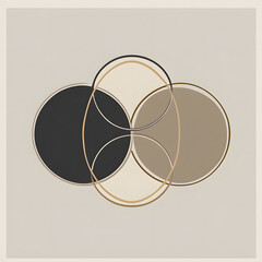 Poster - Abstract geometric art circles overlapping modern minimalist design neutral beige tones background