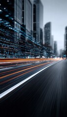 Poster - Futuristic Cityscape with Blurred Lights and High-Speed Data Flow Illustrating Modern Technology