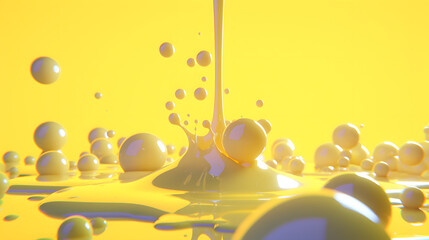 Poster - Dynamic Yellow Liquid Splash with Glossy Bubbles.