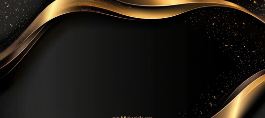 Poster - Elegant Golden Lines with Sparkling Dust on Black Canvas, Abstract Luxury Wavy Background Design