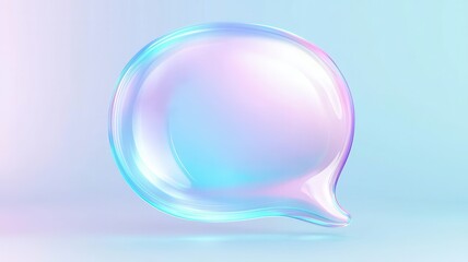 Poster - Iridescent speech bubble floats on a gradient background, representing modern communication and digital dialogue