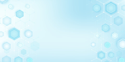 Poster - Structure molecule and communication Dna, atom, neurons. Science concept for your design. Connected lines with dots. Medical, technology, chemistry, science background. illustration.
