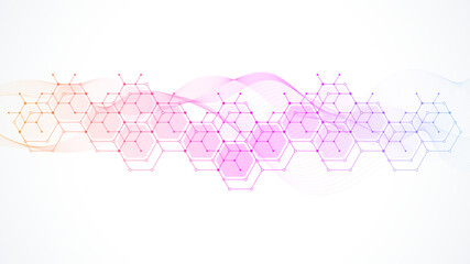 Poster - Structure molecule and communication Dna, atom, neurons. Science concept for your design. Connected lines with dots. Medical, technology, chemistry, science background. illustration.