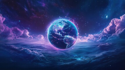 Poster - Illuminated Earth with Glowing Lines in Space at Nighttime