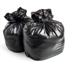 Poster - Two black plastic trash bags tied on plain white background