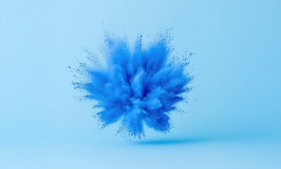 Poster - Vivid blue powder bursting, creating dynamic cloud pattern against soft azure background, highlighting explosive chromatic movement