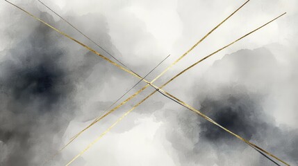 Poster - Abstract art with grey and gold paint splatter and intersecting lines