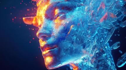 Poster - Serene abstract sculpture with ethereal particles in digital environment