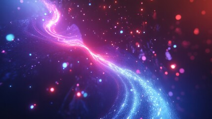 Poster - Abstract light trails and glowing particles in digital space