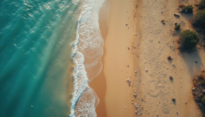 Poster - Aerial view of serene ocean waves at tranquil beach