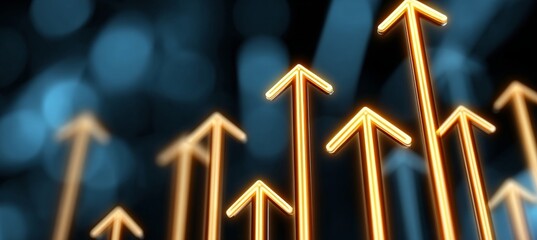 Poster - Futuristic Path Indicator with Glowing Arrows Symbolizing Financial Growth and Market Improvement