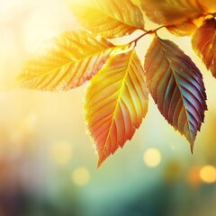 Poster - Golden Autumn Leaves Bathed in Sunlight, Creating a Magical and Tranquil Outdoor Scene of Elegance
