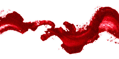 Poster - Vibrant red paint stroke forming dynamic curved shape, adding artistic flair against transparent backdrop with fluid motion