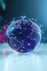 Poster - A Connected World Digital Globe with Networks Illustrating Global Communication and Connectivity