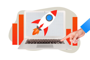 Poster - Сollage artwork 3d picture of male hand showing graphic financial development improving isolated on drawing background
