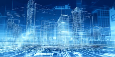 Poster - Digital Blueprint Visualizing Construction Engineering for Modern City Architecture Designs