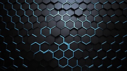 Dark Metallic Hexagon Grid with Soft Ambient Light. 4k video