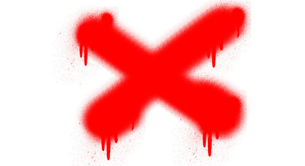Poster - Red Spray Paint Cross Mark on Transparent Backdrop A Bold and Expressive Graphic Element for Rejection, Errors, or Cancellation in Design Projects