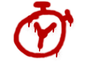 Poster - Red Spray Paint Timer Graffiti on Transparent Background - Countdown Symbol with Dripping Paint Effect for Urban Art and Design Projects, Vector Illustration