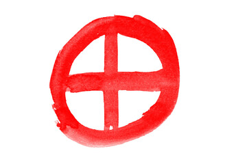 Poster - Red Earth Symbol on Transparent Backdrop A Hand Drawn Globe Cross for Cartography, Geography, and Environmental Themes with a Grunge Artistic Style