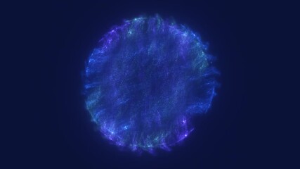 Poster - Abstract electric ring of bright blue strands glowing against a dark digital background
