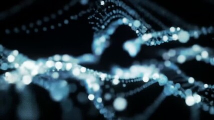 Poster - Abstract blue glowing particles forming flowing, interconnected, and dynamic lines against a dark background.