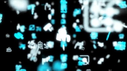 Poster - Abstract digital illustration showcasing glowing blue and white icons floating against black background.