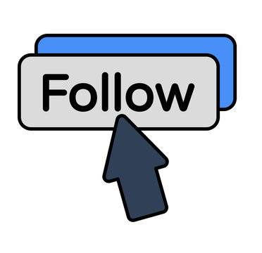 Modern Flat Design Follow Button Cursor Click Social Media Icon