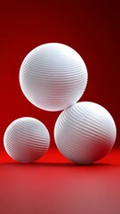 Poster - Three white spheres are placed on a red background. The spheres are arranged in a way that they appear to be floating in midair. The image has a futuristic and abstract feel to it