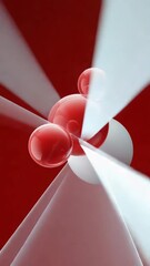 Poster - A red and white background with three red spheres in the center. The spheres are of different sizes and are arranged in a way that creates a sense of depth and movement. Scene is dynamic and energetic