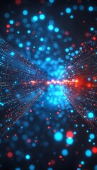 Poster - Abstract Technological Network in Cyberspace with Glowing Data Points, Lines, and Node Connections