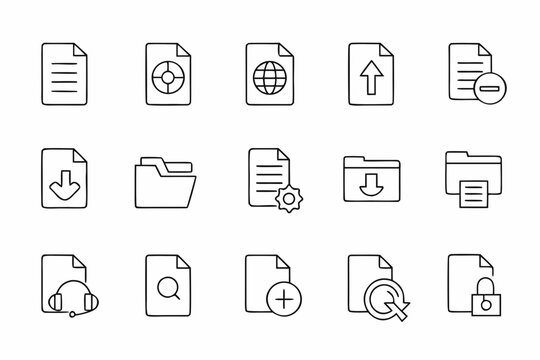 Collection of File and Folder Icons in a Simple Line Style