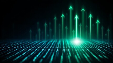 Poster - Abstract Modern Digital Technology Background with Glowing Green Arrows on Dark Surface Concept