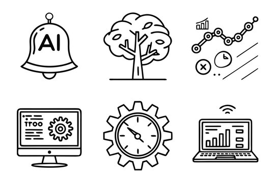 Black Line AI Interface Icons – Minimal Tech Vector Illustration Set