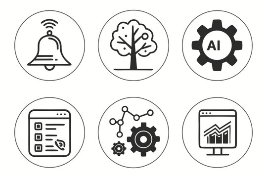 Black Line AI Interface Icons – Minimal Tech Vector Illustration Set