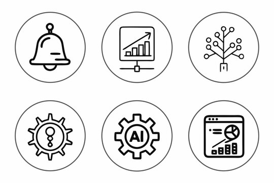 Black Line AI Interface Icons – Minimal Tech Vector Illustration Set