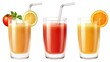 © Zeva - Three glasses of fruit juice, various flavors, healthy drinks