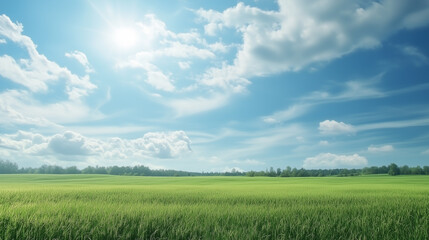 Wall Mural - green field and blue sky. field and clouds