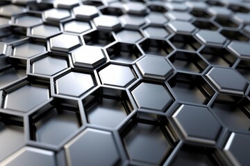 Poster - Metallic hexagons forming a futuristic honeycomb structure, ideal for technology or abstract backgrounds