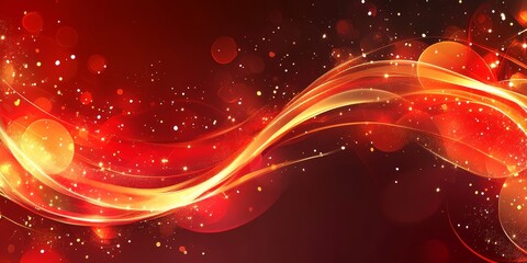 Poster - Elegant Festive Holiday Red Background with Golden Swirls and Sparkling Light Bokeh Elements
