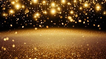 Poster - Stunning golden stage with glowing vertical lights and sparkling effects for gala events