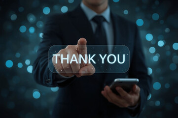 Fototapete - Thank You message, A person interacts with glowing 