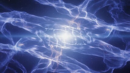 Poster - Plasma energy flowing through the vastness of outer space, with a brilliant light radiating from the center and stars twinkling in the surrounding cosmic scene, creates an ethereal atmosphere