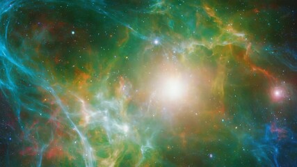 Poster - Colorful nebulae clouds swirling around a bright star create a breathtaking cosmic scene in the vast expanse of deep space, showcasing the wonder and beauty of the universe