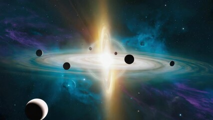 Wall Mural - planets orbiting a brilliant white hole, radiating intense light and energy, create a stunning spect