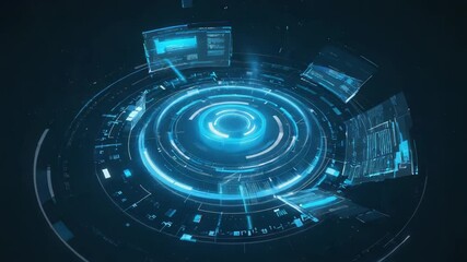 Poster - Futuristic head-up display interface elements forming a circular pattern, showcasing dynamic data streams in an engaging augmented reality environment