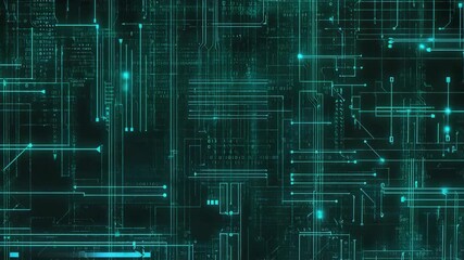 Poster - Pulsating with vibrant turquoise light, a complex network of interconnected circuits and nodes illustrates the dynamic flow of data and the essence of advanced technology