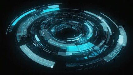 Poster - Futuristic loading circle featuring a rotating flow of digital data, illuminated by holographic light and processing information against a sleek black background