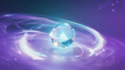 Poster - Bright crystal emitting energy waves, creating a mesmerizing purple and blue abstract background, ideal for projects related to energy, spirituality, and technology
